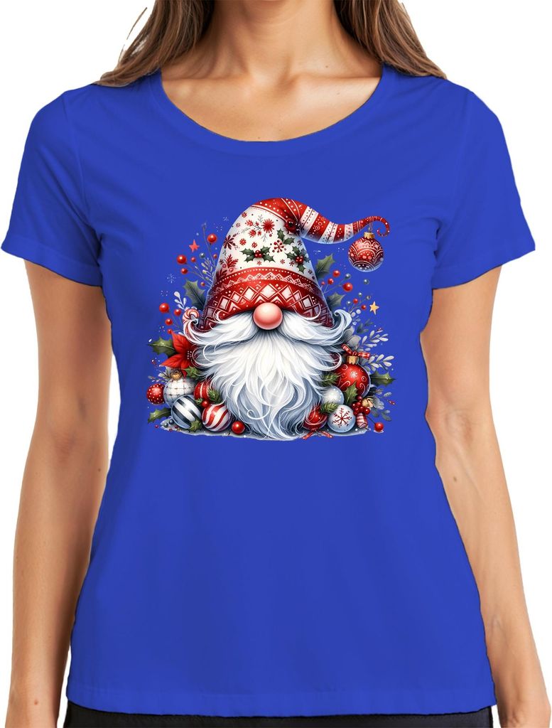 Weihnachtswichtel Skandinavien Hut Geschenkidee Zwerg Gnom Wichtel Damen T-Shirt, Blau, M