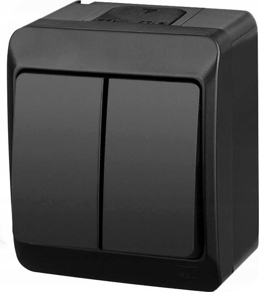 Elektro-Plast | Doppelschalter Hermes - Schwarz - IP44 - Hochwertige Verarbeitung - Wandmontage