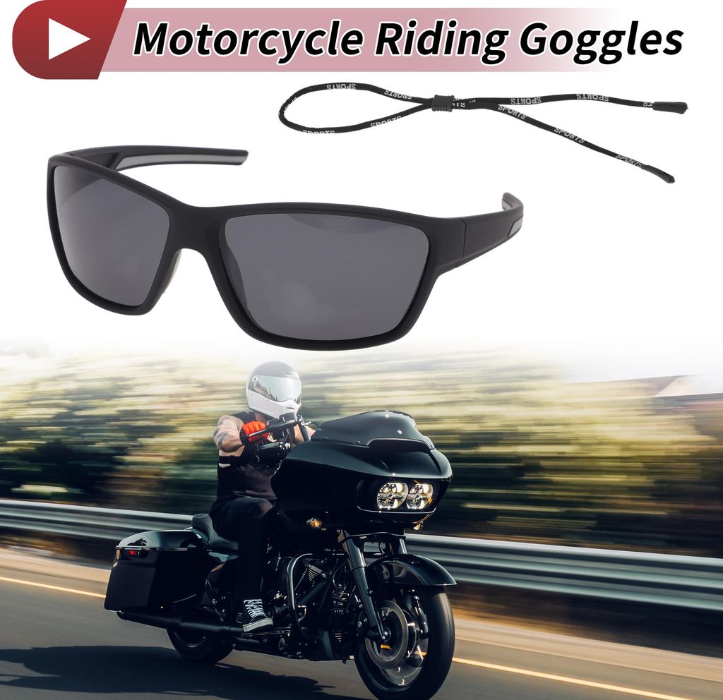 1Set Motorradfahrbrille Blendfreie Tri-Acetyl-Cellulose PC UV400 Fahrradsonnenbrille Schwarze Linse Schwarz Grauer Rahmen