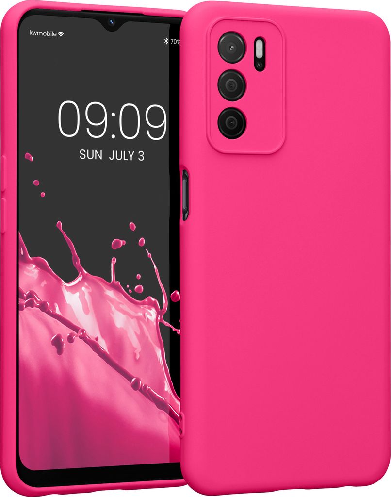 kwmobile Slim Case kompatibel mit Oppo A16 / A16s / A54s Hülle - Handyhülle aus Silikon in Neon Pink