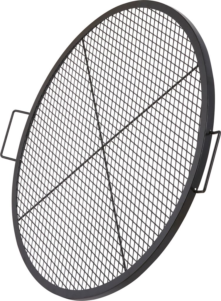 SucceBuy X-Marks Grillrost für Feuerstelle, 91,4 cm runder Grillrost, robuster Grill aus Stahl mit Griff und Stützdraht, tragbares Camping-Kochge...