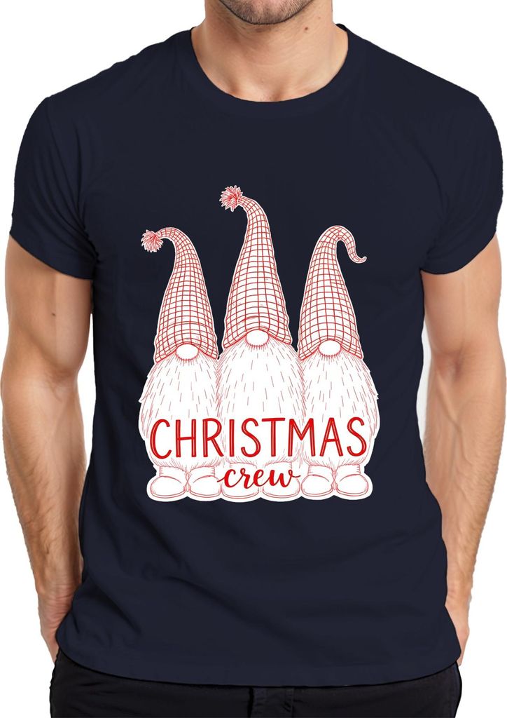Christmas crew Weihnachtsgnom Gnom Niedlich Skandinavisch Retro Herren T-Shirt, Navy, S