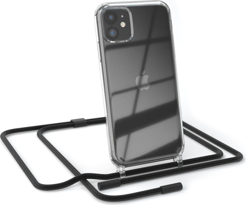 EAZY CASE Handykette für Apple iPhone 11, Clear Case aus Silikon, mit Umhängeband, abnehmbare Endstücke, Handyband in Schwarz