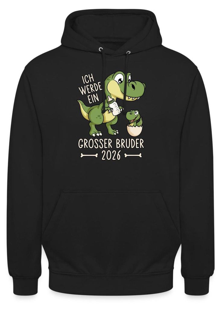 Spreadshirt Großer Bruder 2026 Ei Baby Dino Dinosaurier Uni Hoodie, M, Schwarz