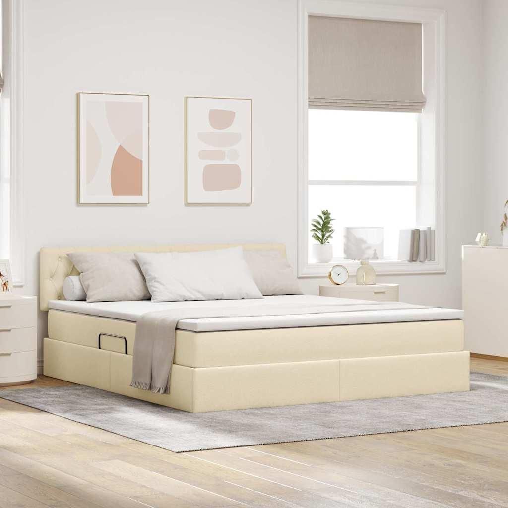 Maison Exclusive - Bett mit Stauraum und LED mit Matratze Creme 180 x 200 cm Stoff