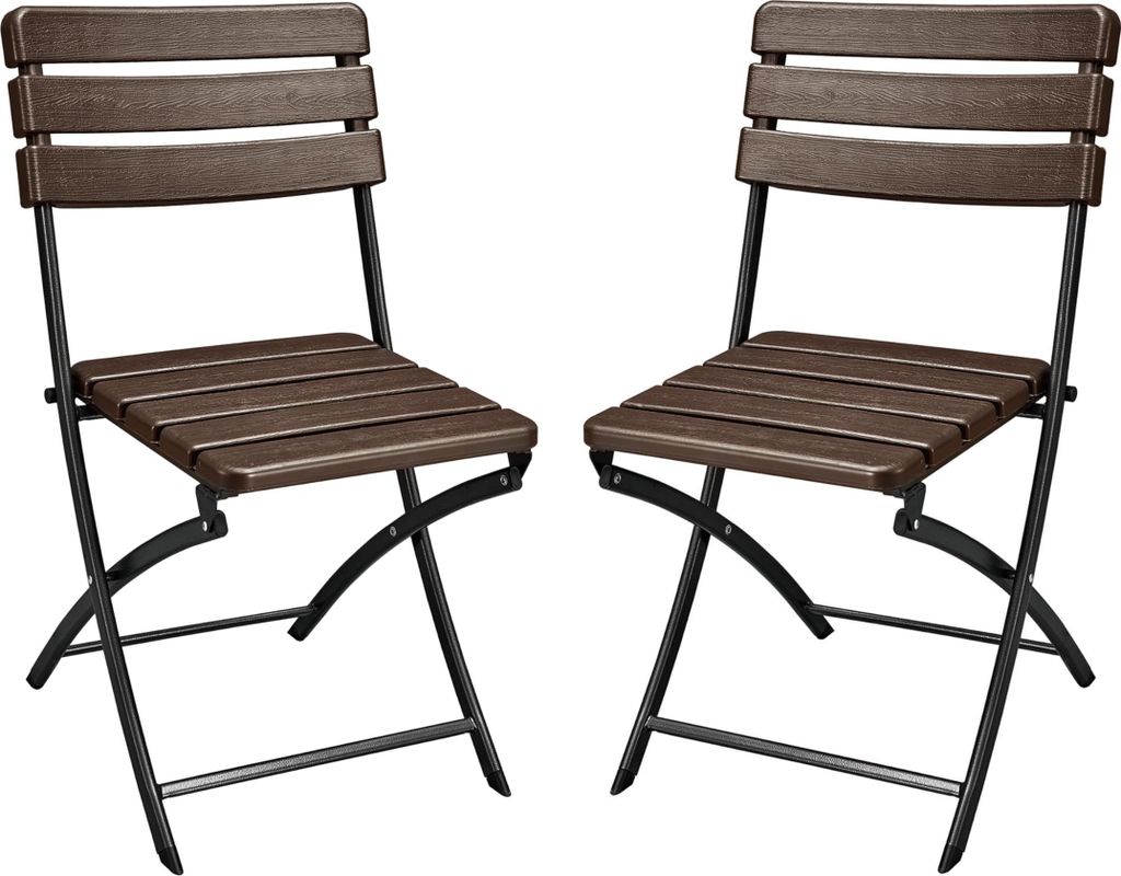 Gartenstuhl 2er Set LENA Holz-Optik - Kunststoff, Braun | Klappstuhl Wetterfest Gartenstühle Outdoor Balkonstühle