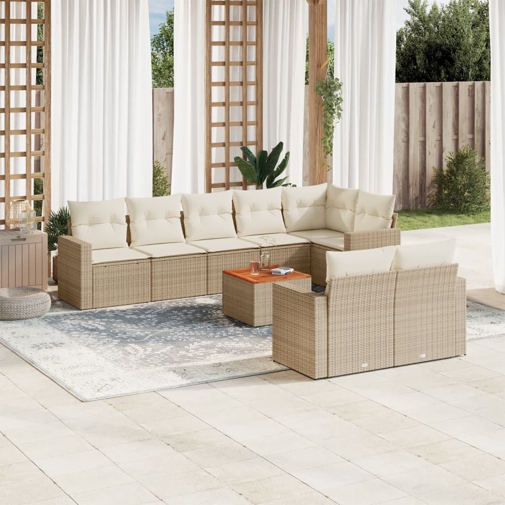 Maison Exclusive - 9-tlg. Garten-Sofagarnitur mit Kissen Beige Poly Rattan