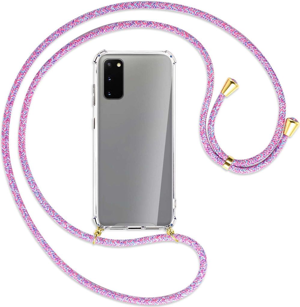 Handykette Backcover-Schutzhülle mit Band (Metall goldfarben) für Samsung Galaxy S20 (G980) - lila/rosa/blau