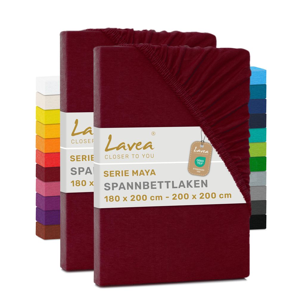 Lavea 2er Pack Spannbettlaken 180x200cm - 200x200cm, Bettlaken 100% Baumwolle Jersey, mit Rundumgummizug, für Matratzen bis 20 cm Höhe, weich, ...