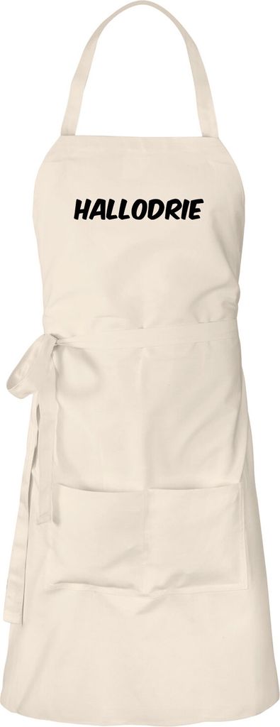 Huuraa Schürze Hallodrie Schriftzug Natur mit Taschen Baumwolle Kochschürze Geschenkidee