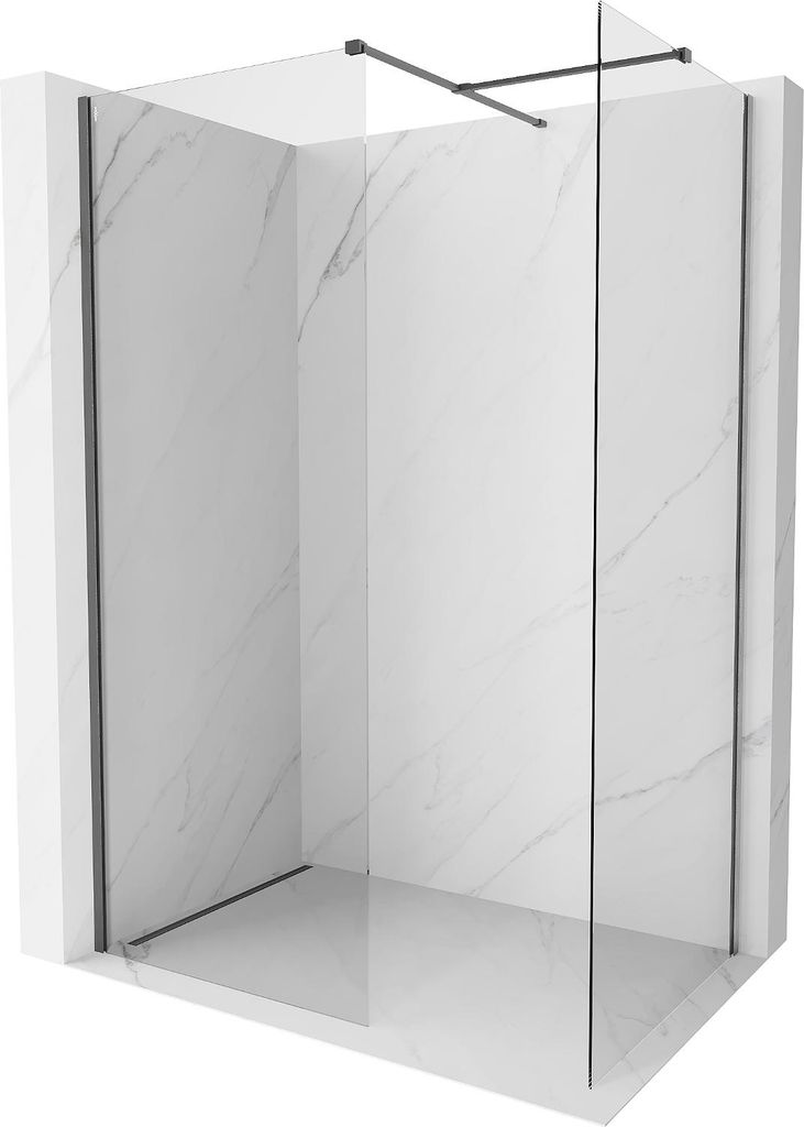 Mexen Kioto-X Duschwand Walk-in 110 x 70 cm, transparent 10 mm, gebürstet in Gun Gray - 800-110-202-66-00-070-X