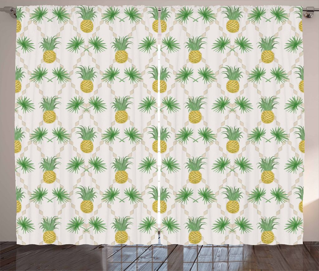 ABAKUHAUS Tropisch Rustikaler Vorhang, Palme Ananasse, Wohnzimmer Universalband Gardinen mit Schlaufen und Haken, 280 x 245 cm, Mehrfarbig