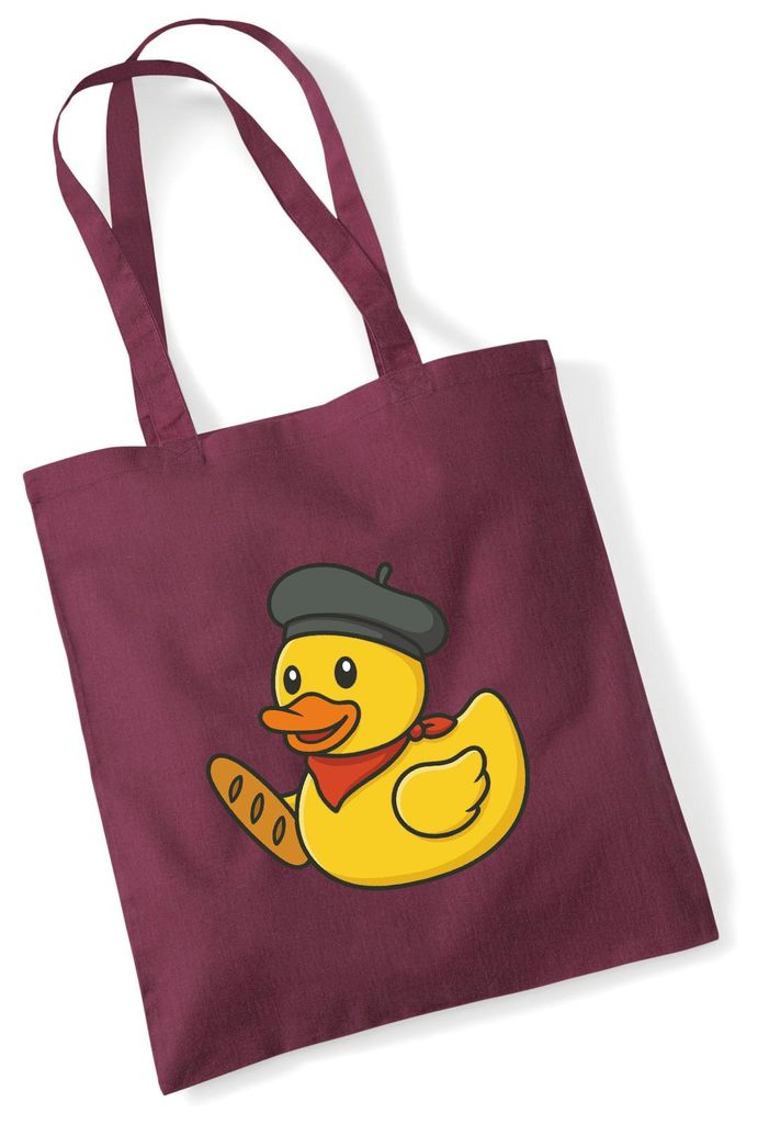 Huuraa Jutebeutel Quietscheente Frankreich Gummiente Franzose 10 Liter Burgundy Baumwolle Tasche Geschenkidee