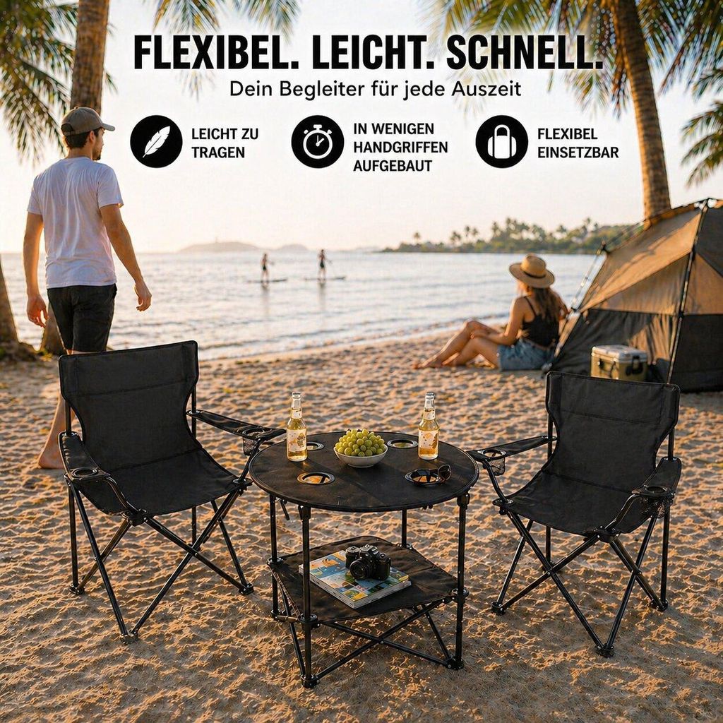BigDean Camping Set 3-teilig: 2x Campingstuhl + 1x
