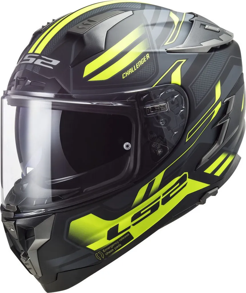 Casque Intégral GT LS2 FF327 Challenger Spin XS Noir Jaune Fluo Sport