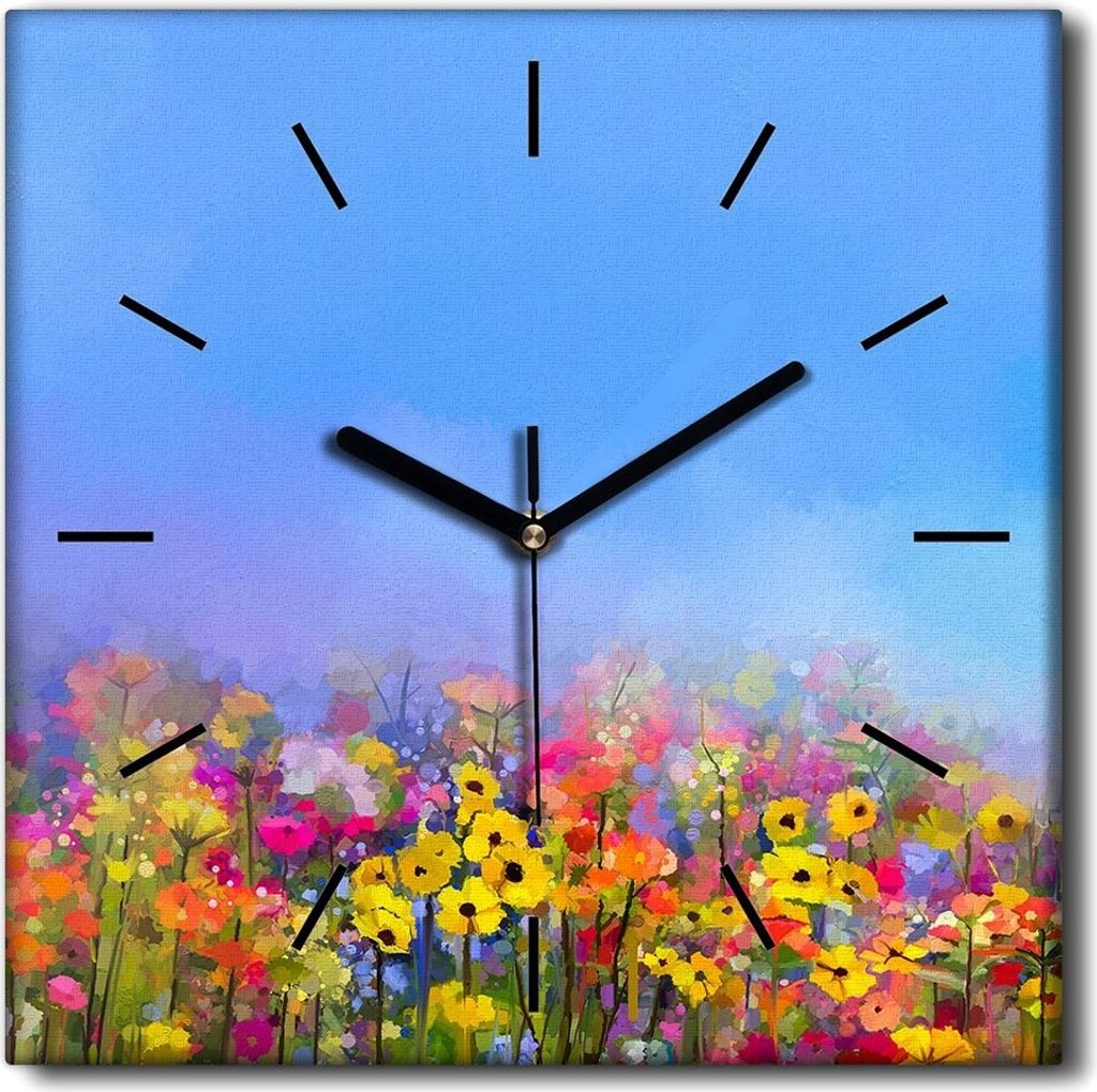 Coloray Uhr auf Leinwand 30x30 cm Wand Uhr Dekoration Wohnzimmer Segeltuch schwarze Hände -Landschaft des Wiesehimmel