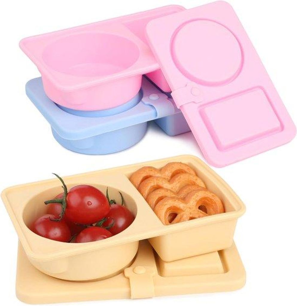 Silikonische Snackdose - 3-teilig - Kräuterbeutel mit 2 Kammern - wiederholbar, Mini-Food-Box mit Deckel, für Salatsoße, Schule, Picknick und Ca...