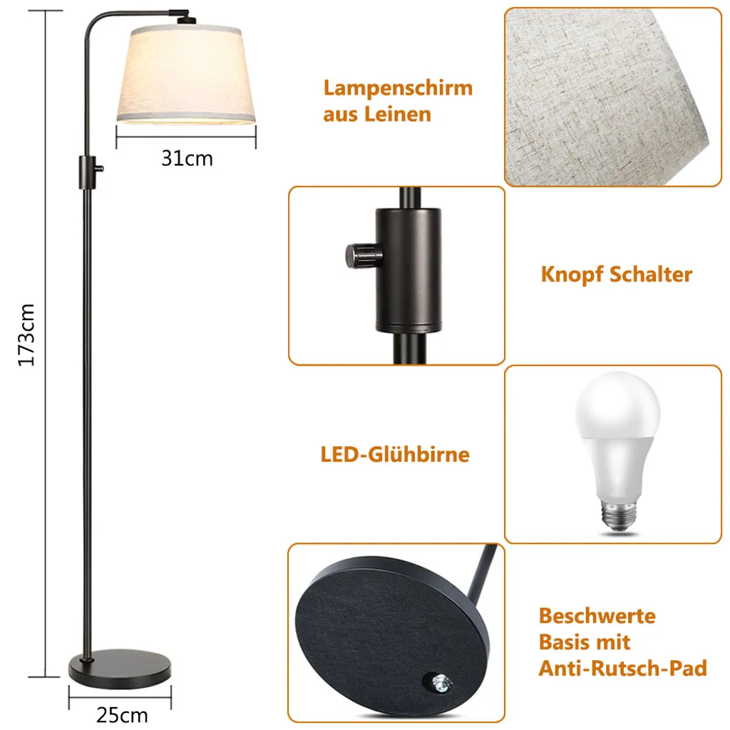 Éclairage Modulable sans Fatigue : Lampadaire LED Noir Arqué avec Pédale - 3