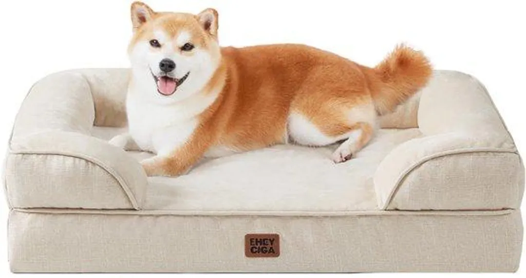 Lit orthopédique pour chien 89x56x15 cm beige lavable et imperméable