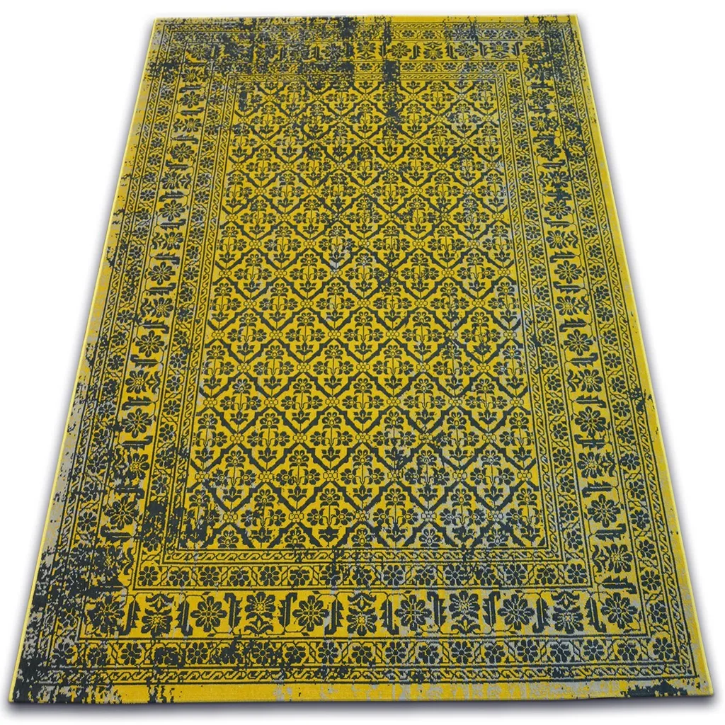 Grand Tapis de Salon à Fleurs Jaune 120x170 cm Style Rétro Chic
