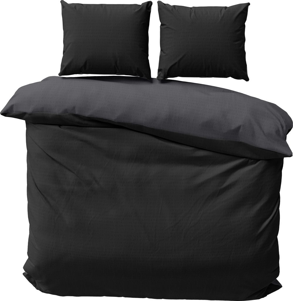 Seersucker Bettwäsche Unifarben Wende Doubleface Sommer Mikrofaser Bettbezüge, Größe:3 teilig 200x200 cm, Farbe:schwarz / anthrazit