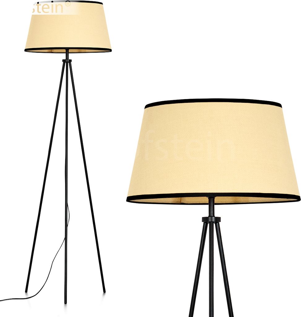 Tamarispa Stehlampe aus Metall/Papiergeflecht in Schwarz/Beige