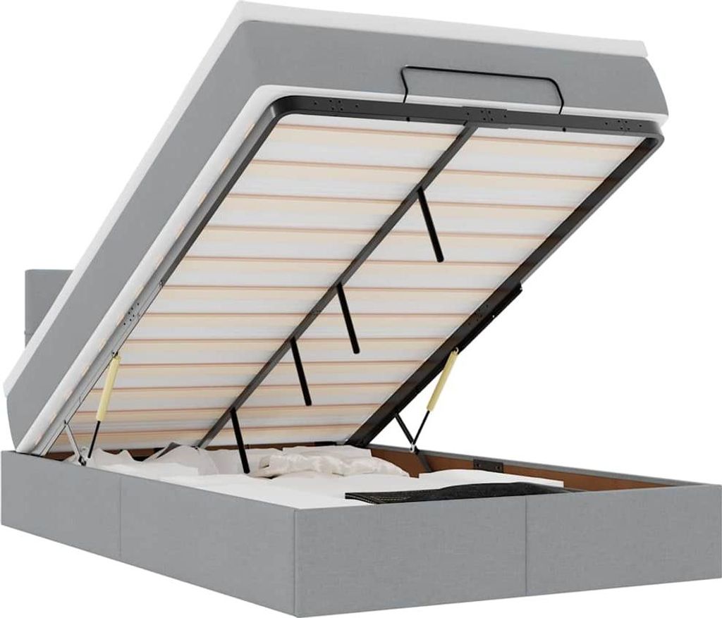 vidaXL Ottoman-Bett mit Matratze & LEDs Hellgrau 120x190 cm Stoff