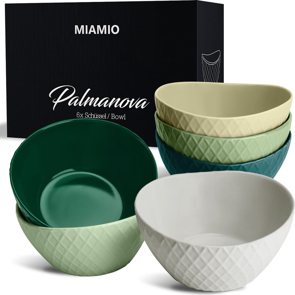 MIAMIO - 6er Schüssel Set Palmanova Kollektion (6 x 800 ml) Jungle aus Keramik