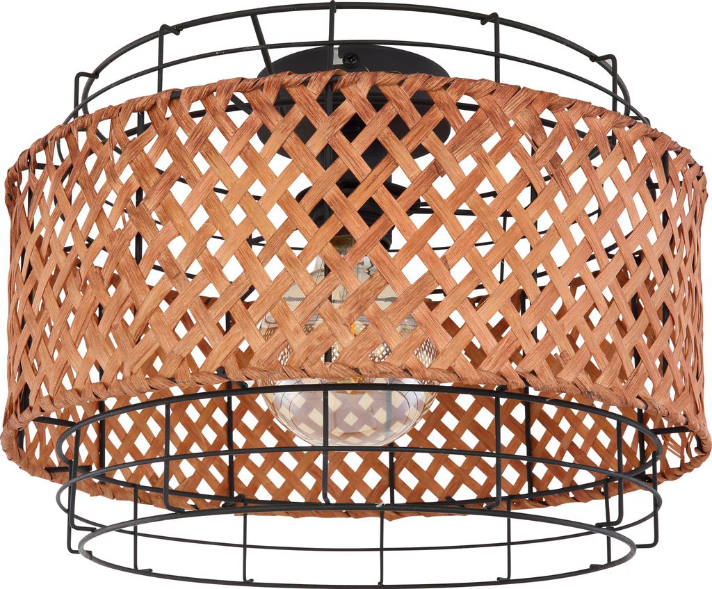 Globo Lighting Deckenleuchte Metall schwarz, Bambus dunkel, Produktbild 