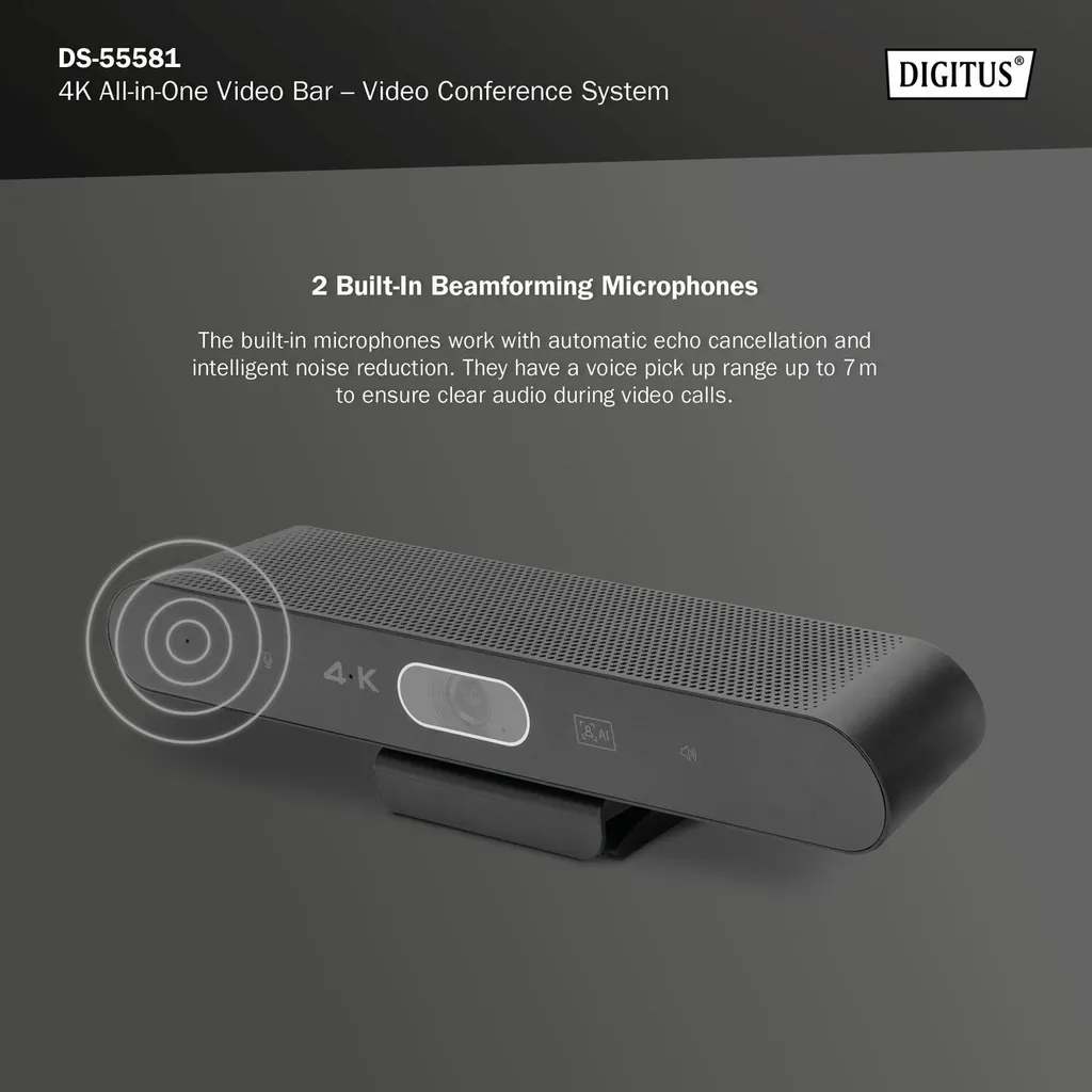 Système visioconférence 4K pour Huddle Rooms - Barre Vidéo DIGITUS USB