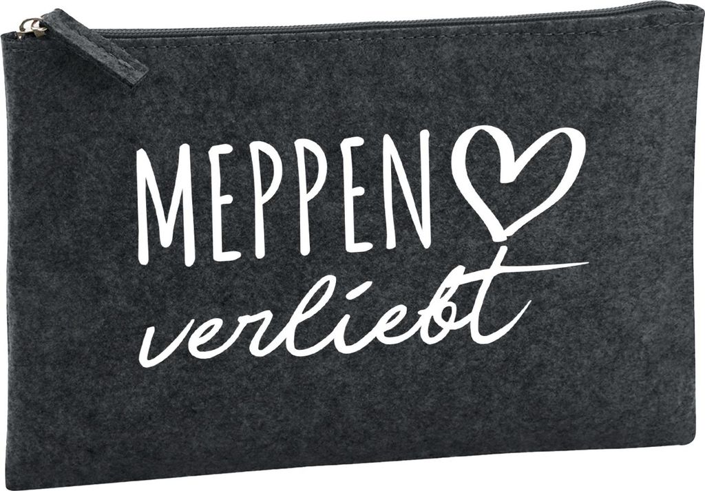 Huuraa Kulturbeutel Meppen verliebt 1 Liter Charcoal Filz Kosmetiktasche Geschenkidee