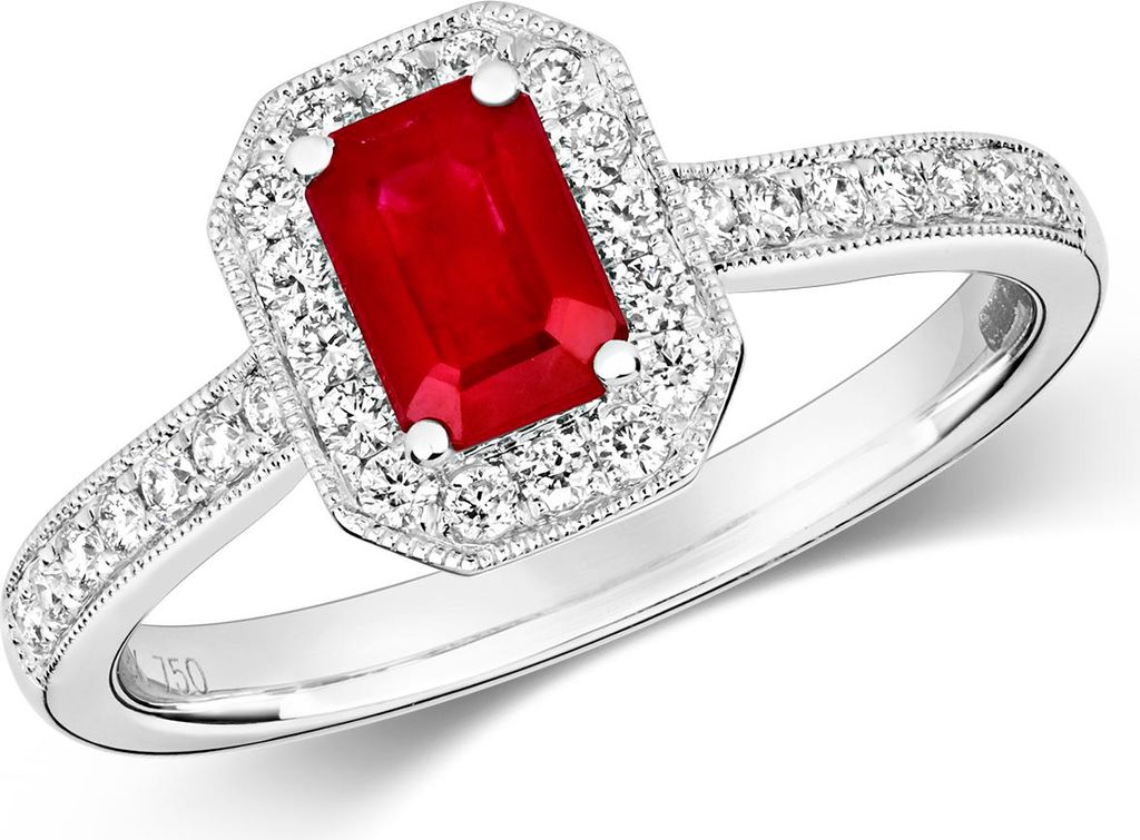Eleganter 18 Karat (750) Weißgold Cluster Diamant Damenring Brillant-Schliff 0.26 Karat HI - SI mit Rubin, 54 (17.2); TRS2367RSN