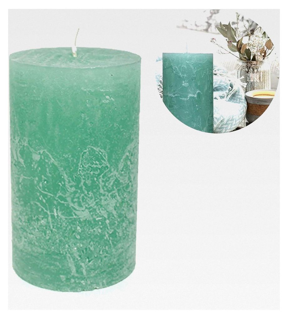 Rustikale Kerze für Weihnachten - Mint - Stumpenkerze mit 12cm und einer Brenndauer von ca. 54 Stunden - Adventskranzkerzen