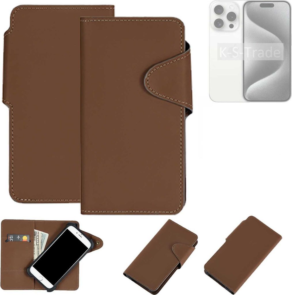 K-S-Trade Schutzhülle Klapphülle Kunstleder kompatibel mit Apple iPhone 15 Pro braun Handy Hülle Wallet Case