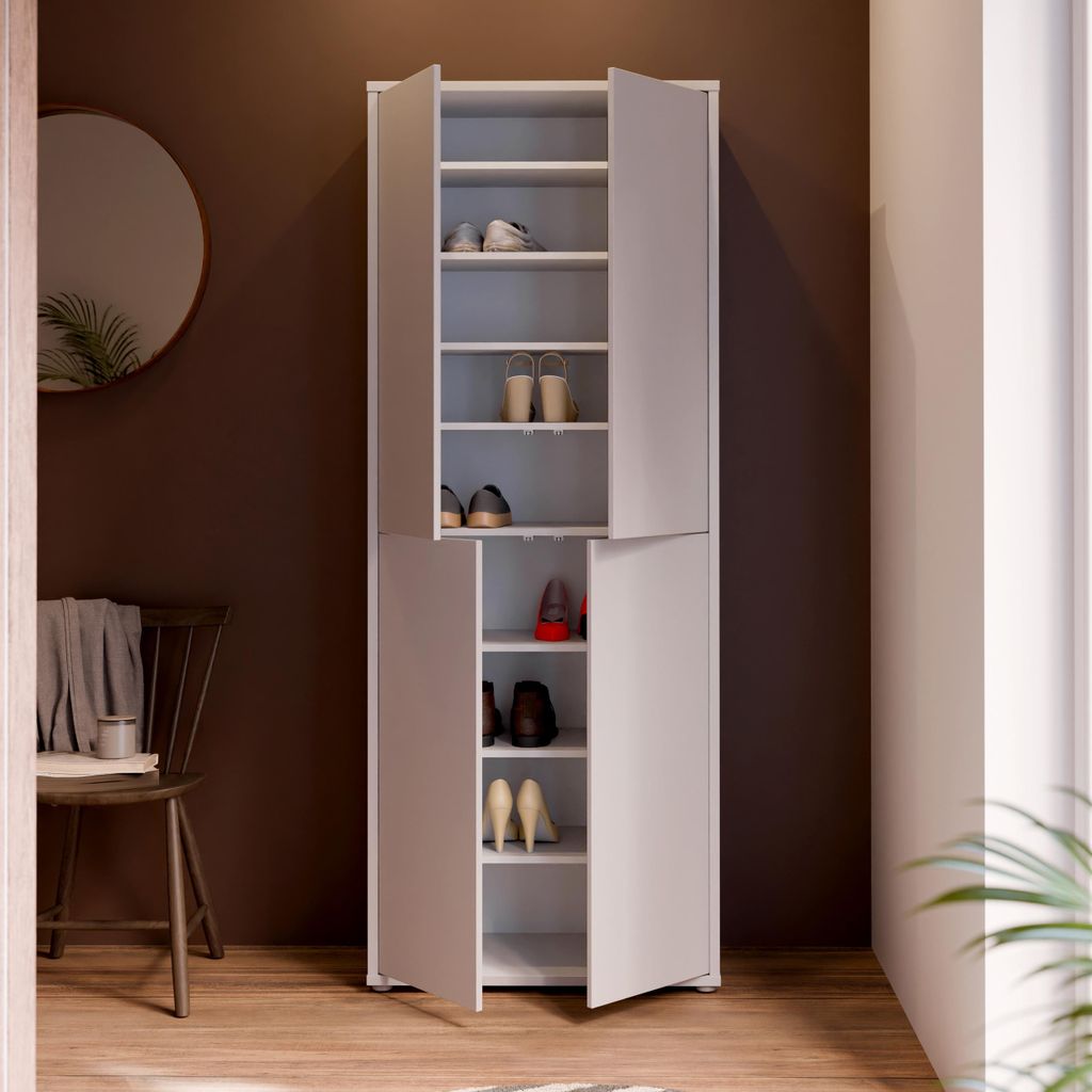 Forte ALICE SPRINGS Schuhschrank 70 80, moderner Flurschrank mit 4 Türen und 8 Einlegeböden, Holzwerkstoff, Secret Grey, 74,5 cm breit x 191,9 cm...