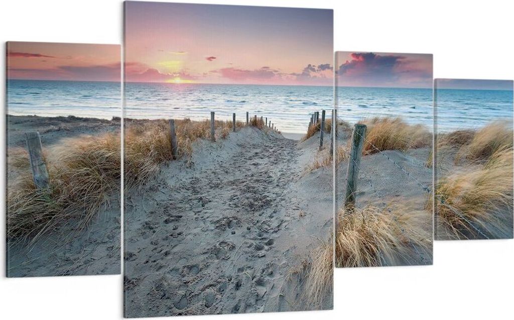 Bild auf Leinwand - Leinwandbild - 4 Teile - Strand Sand Spaziergang - 160x90cm - Wand Bild - Wanddeko - Wandbilder - Leinwanddruck - Bilder - Wand...