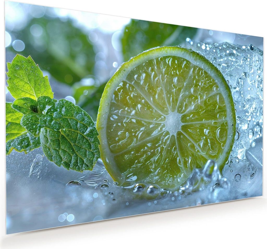 Glasbild 75x50cm in XXL für Wohnzimmer, Schlafzimmer Motiv Erfrischende Limette