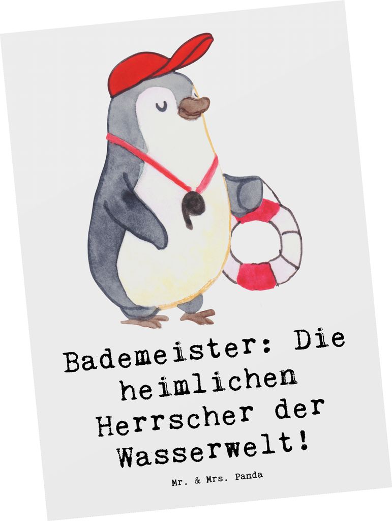 Mr. & Mrs. Panda Postkarte Bademeister Herrscher - Weiß - Geschenk, Gemeinschaft, Fotokarte, Grußkarte, Wasserqualität, Schwimmbad, Berufspassio...