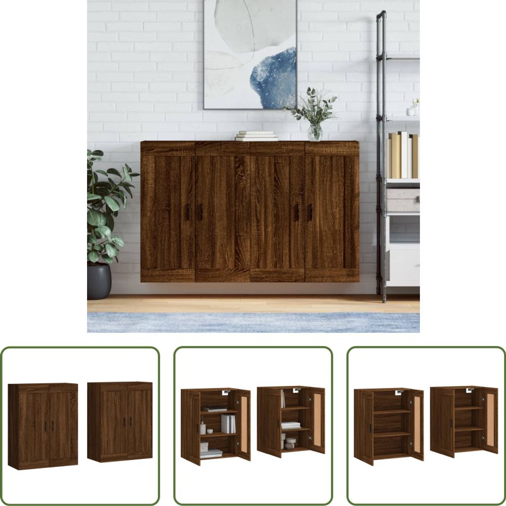 The Living Store Wandschränke 2 Stk. Braun Eichen-Optik Holzwerkstoff