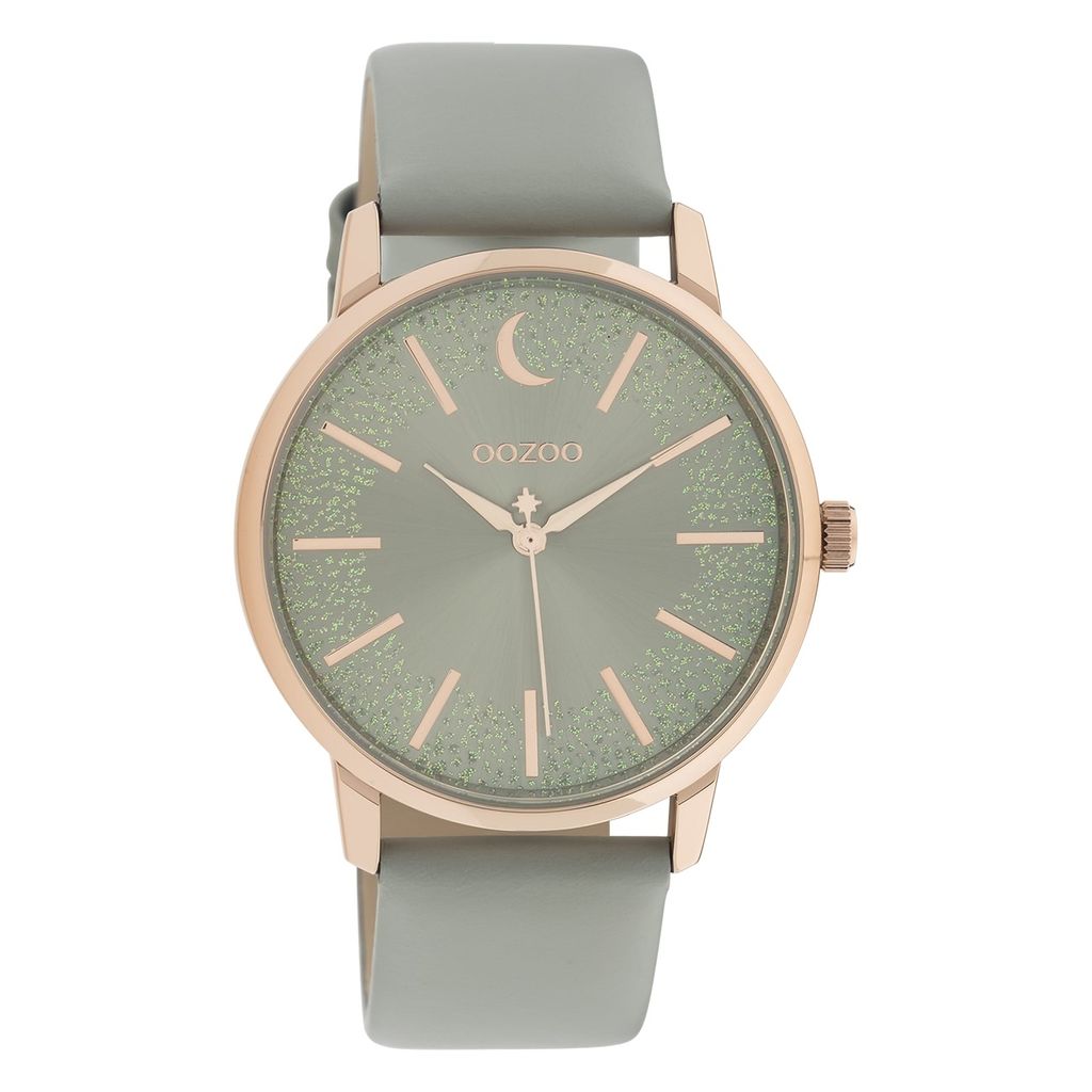 Oozoo Armbanduhr grau Leder Timepieces Damen Analog-Quarzuhr UOC11040