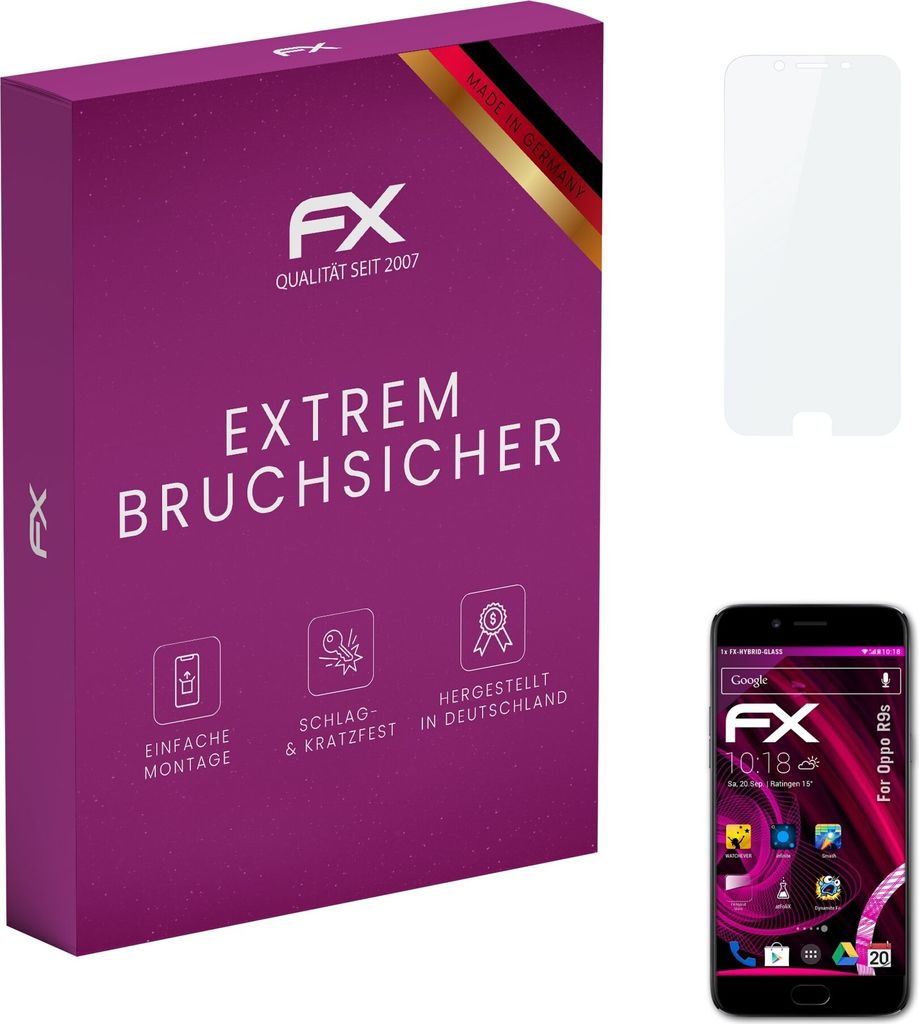atFoliX FX-Hybrid-Glass Displayfolie kompatibel mit Oppo R9s Glasfolie