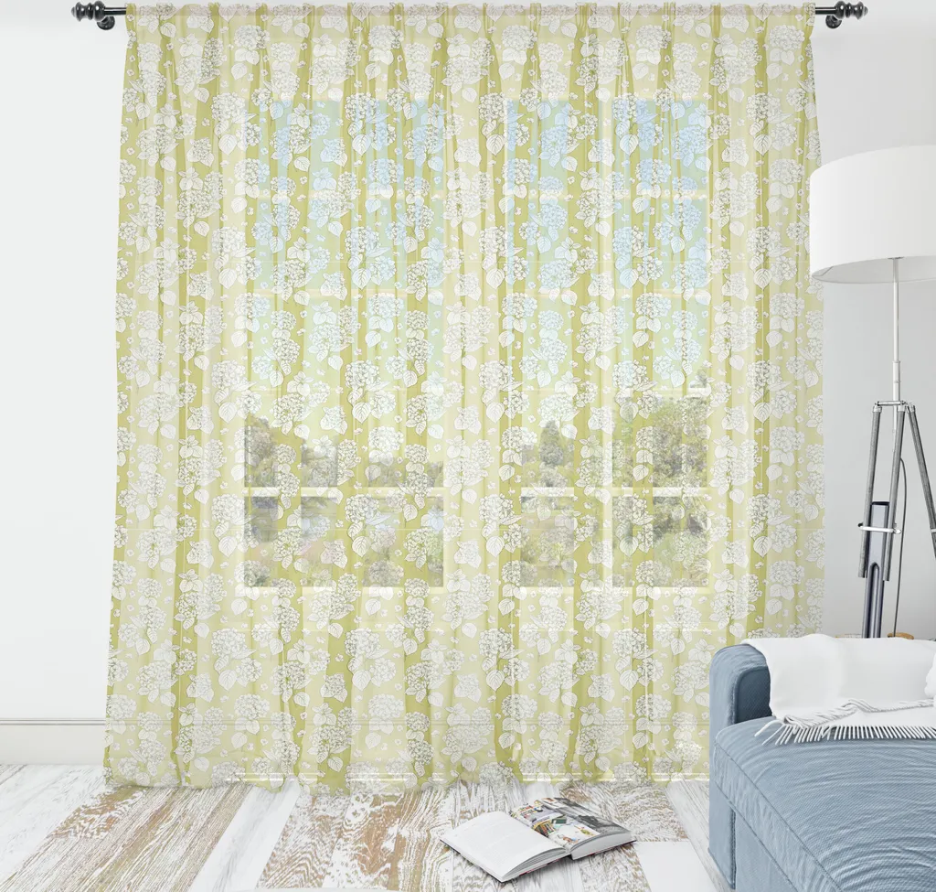 ABAKUHAUS Arazzo floreale, motivo floreale vintage con delicati motivi di ortensie, nostalgia, soggiorno camera da letto, tessuto in raso setoso, 135 cm x 274 cm, kaki avorio