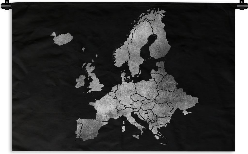 MuchoWow Wandteppich Wandbehang Europakarte für einen schwarzen Hintergrund - schwarz und weiß 120x80 cm Tapisserie Dekoration Wandtuch - Wandd...