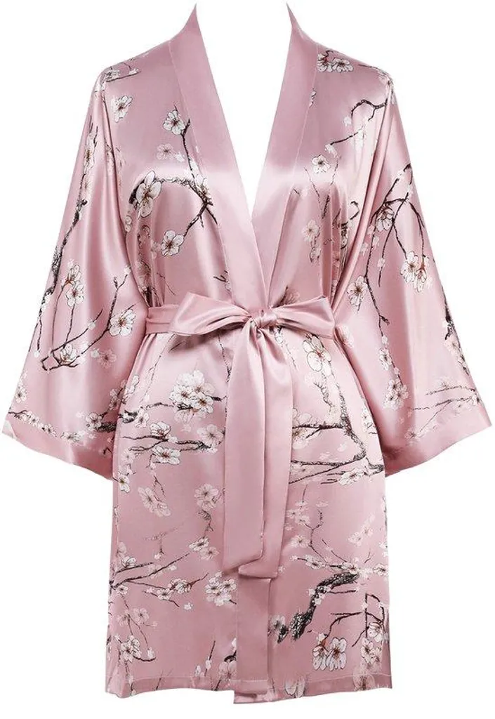 Peignoir d'Été Court en Satin pour Femme - Tenue de Nuit Florale Rose
