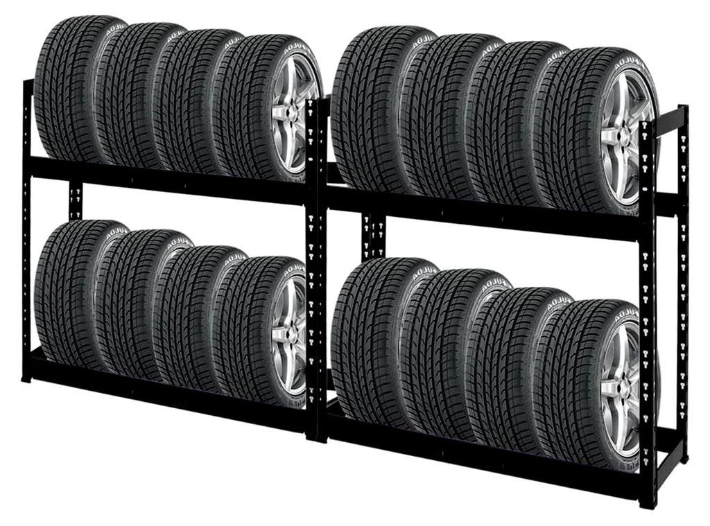 2X Reifenregal Tiger | HxBxT 100x110x35 cm | 150 kg Fachlast | bis zu 16 Reifen | mit Ebenen | Schwarz