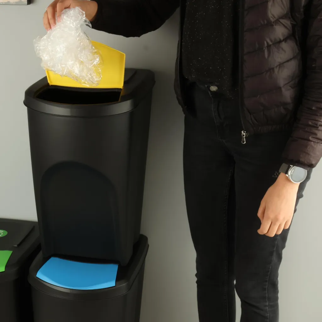 Poubelle de tri 4 compartiments 35L robuste noir bordure couleur - 4