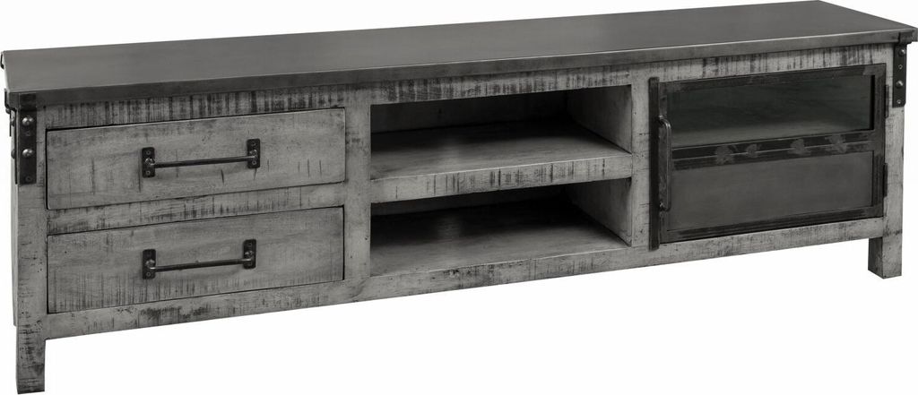 MASSIVMOEBEL24 TV-Board Mango 190x40x60 grau lackiert HEAVY INDUSTRY #134