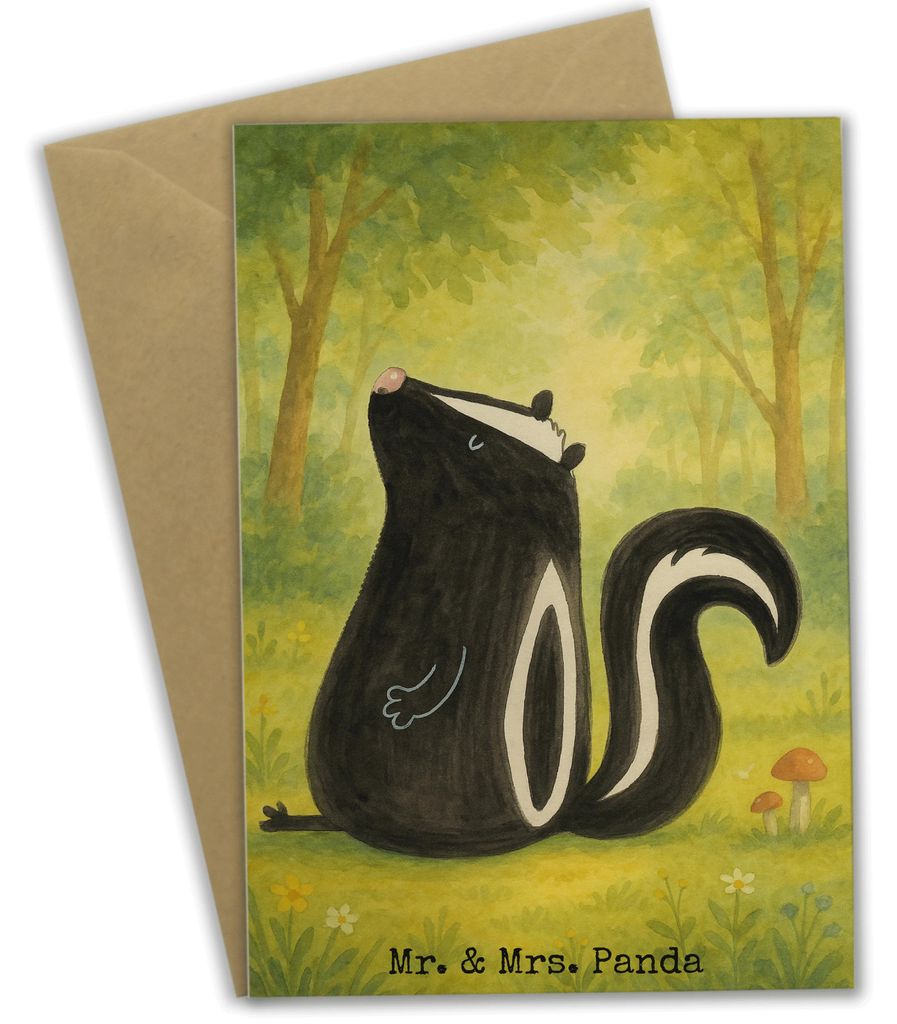 Mr. & Mrs. Panda Klappkarte Stinktier Sitzen Design - Weiß - Geschenk, weihnachtskarten, glückwunschkarten, Grußkarte, Stinker, einladungskarten...