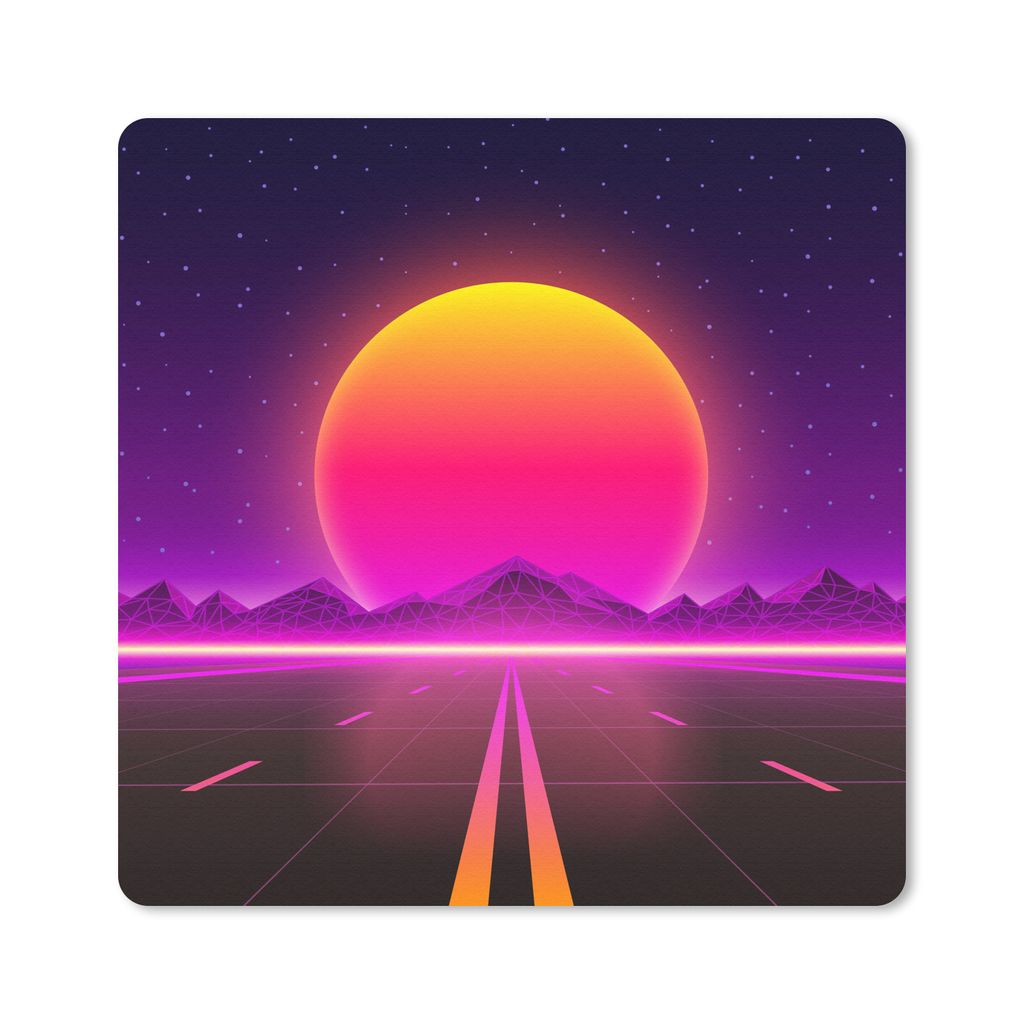 MuchoWow Mauspad Mousepad Sonne - Straße - Vintage - Retro 20x20 cm - Mousepads - Maus Mat - Pad - Mausunterlage - Desk Mat - Bureauartikeln
