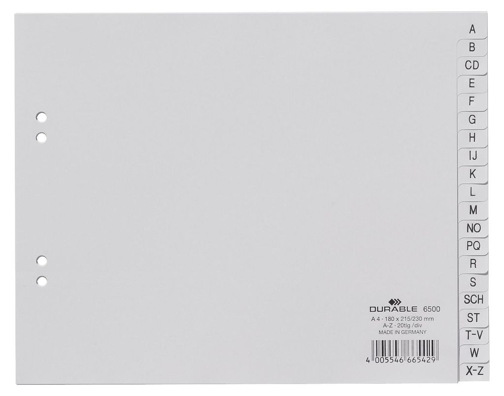 DURABLE Register A4 20-tlg. A-Z geprägt, 650010 grau Produktbild 